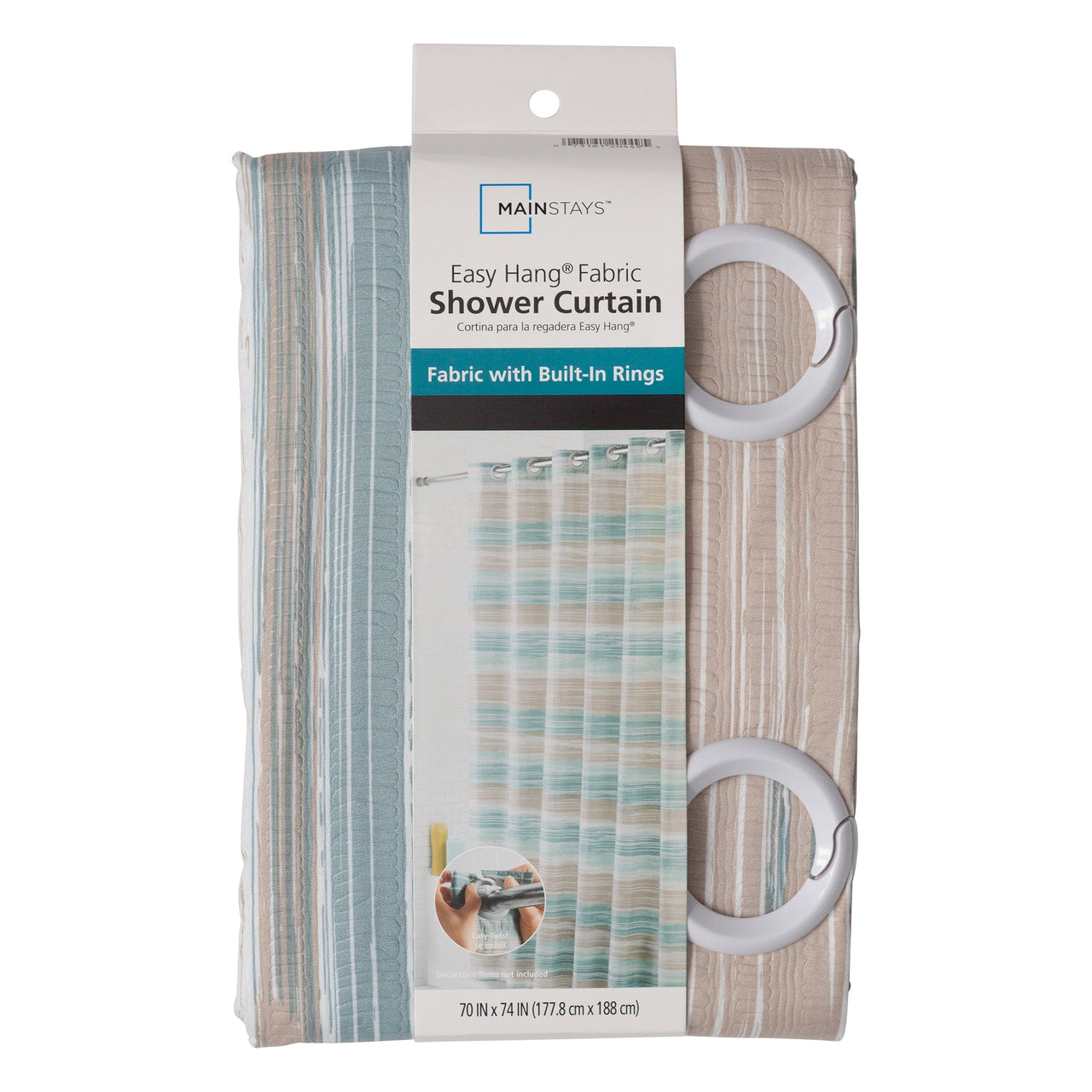 Mainstays Ombre Sweep Easy Hang Hookless Fabric Shower Curtain, 70" x 74", Blue, Green, Taupe