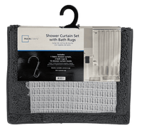 Mainstays 15-Piece Grey Blocks Bathroom Set – Geometric Shower Curtain, Bath Rugs & Hooks, Modern Washable Design