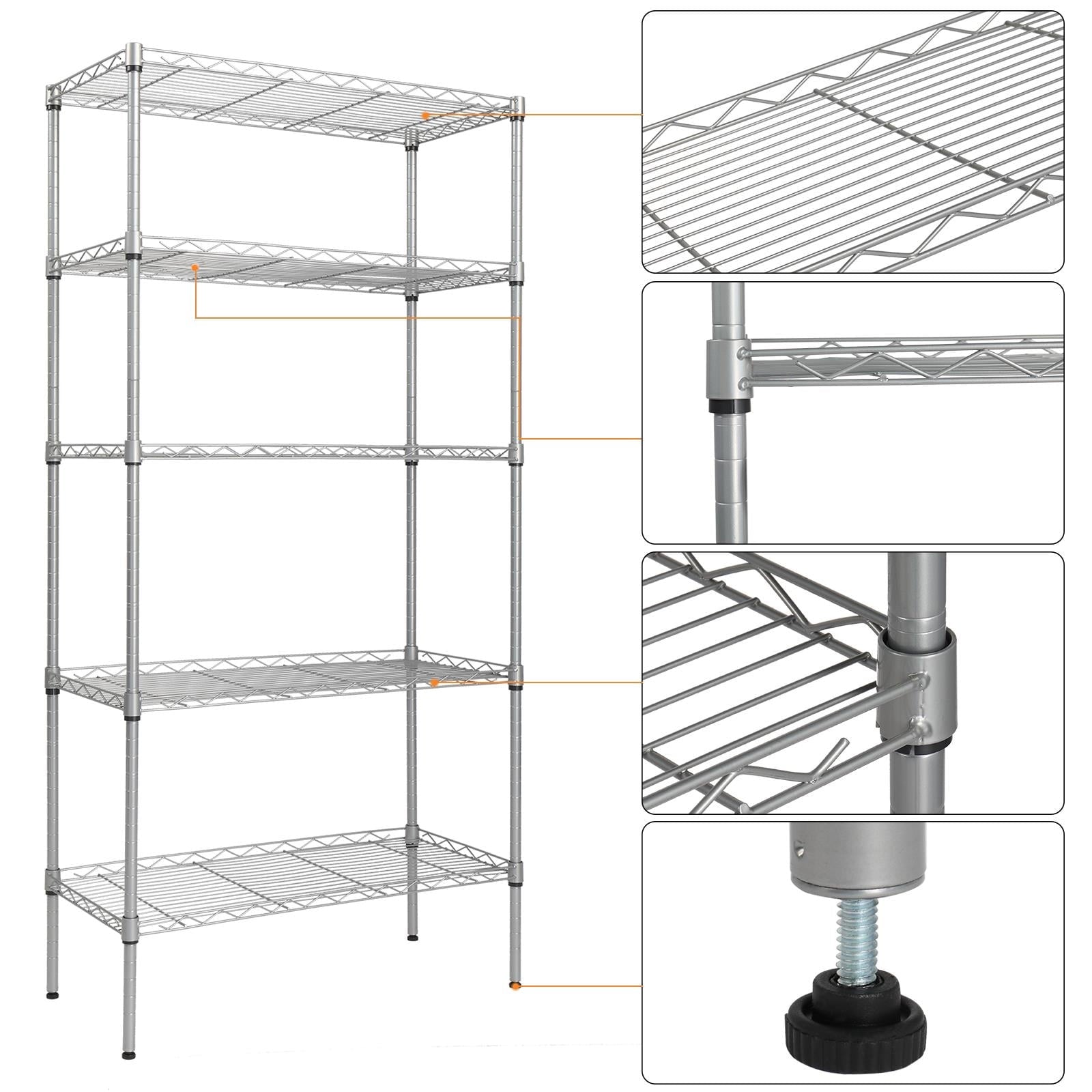 Ktaxon 5-Tier Wire Shelving Unit, Steel Storage Rack for Garage Office Kitchen Silver, 30" W x 14" D x 60" H