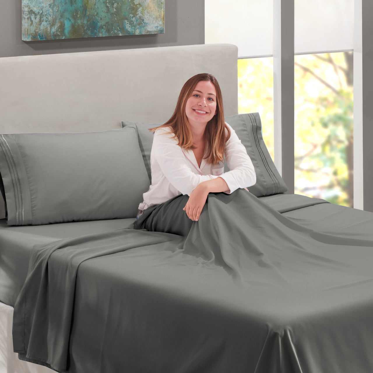 Clara Clark Queen Sheets Set, 1800 Series 4 Piece Deep Pocket Sheets, 100% Soft Microfiber Bed Sheets Set, Gray