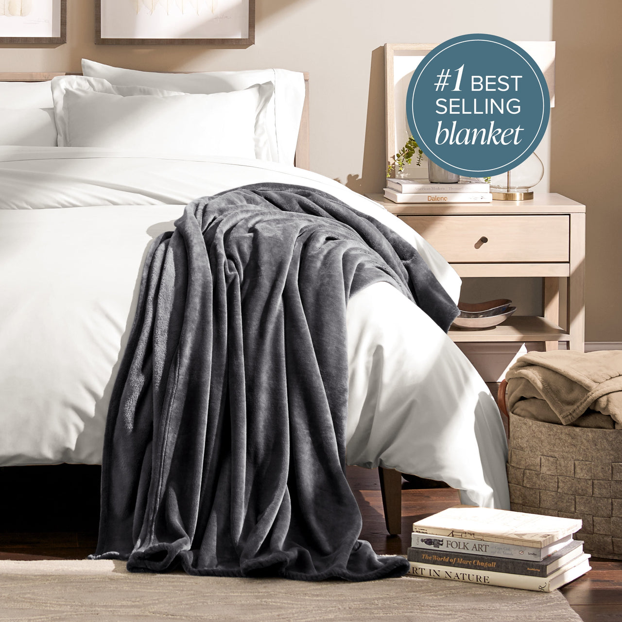 Bare Home Microplush Fleece Blanket - 300 GSM - Fuzzy Microfleece - Soft & Plush - Full/Queen, Gray
