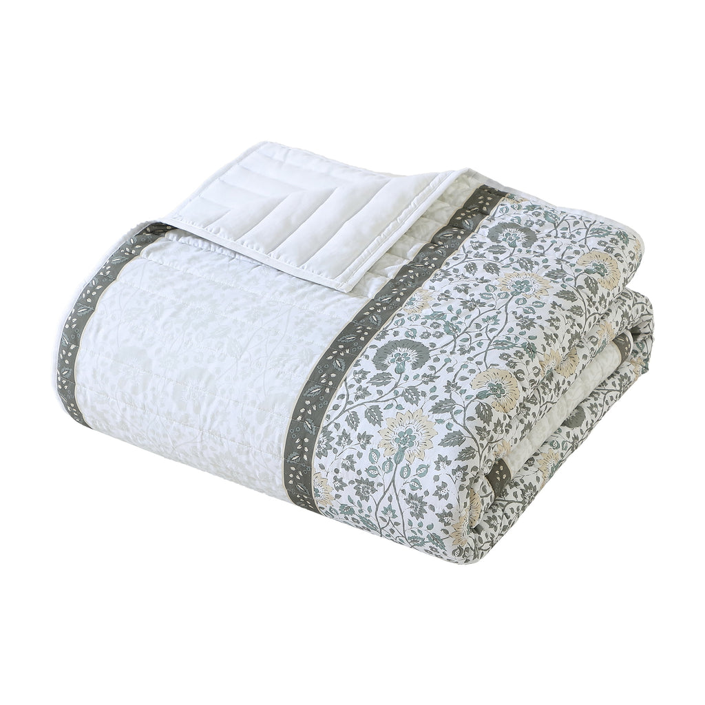 My Texas House Full/Queen Quilt Set, All-Season, 3-Piece, Sage Capri Jacobean Floral