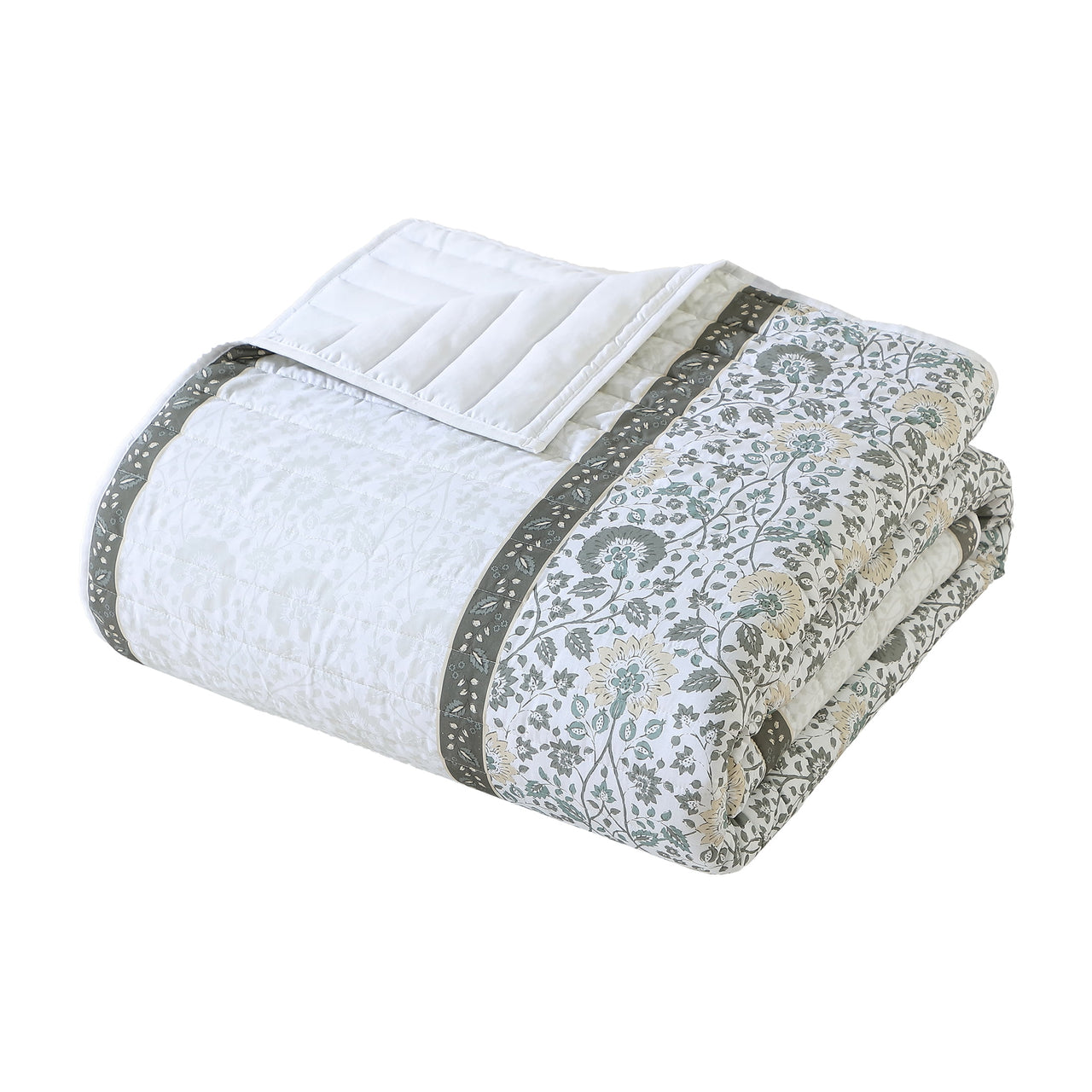 My Texas House Full/Queen Quilt Set, All-Season, 3-Piece, Sage Capri Jacobean Floral