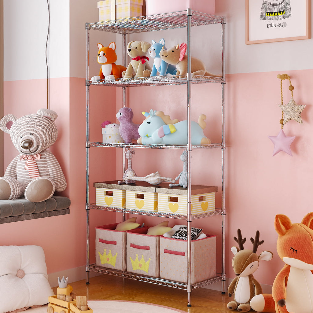 Ktaxon 5-Tier Wire Shelving Unit, Steel Storage Rack for Garage Office Kitchen Silver, 30" W x 14" D x 60" H