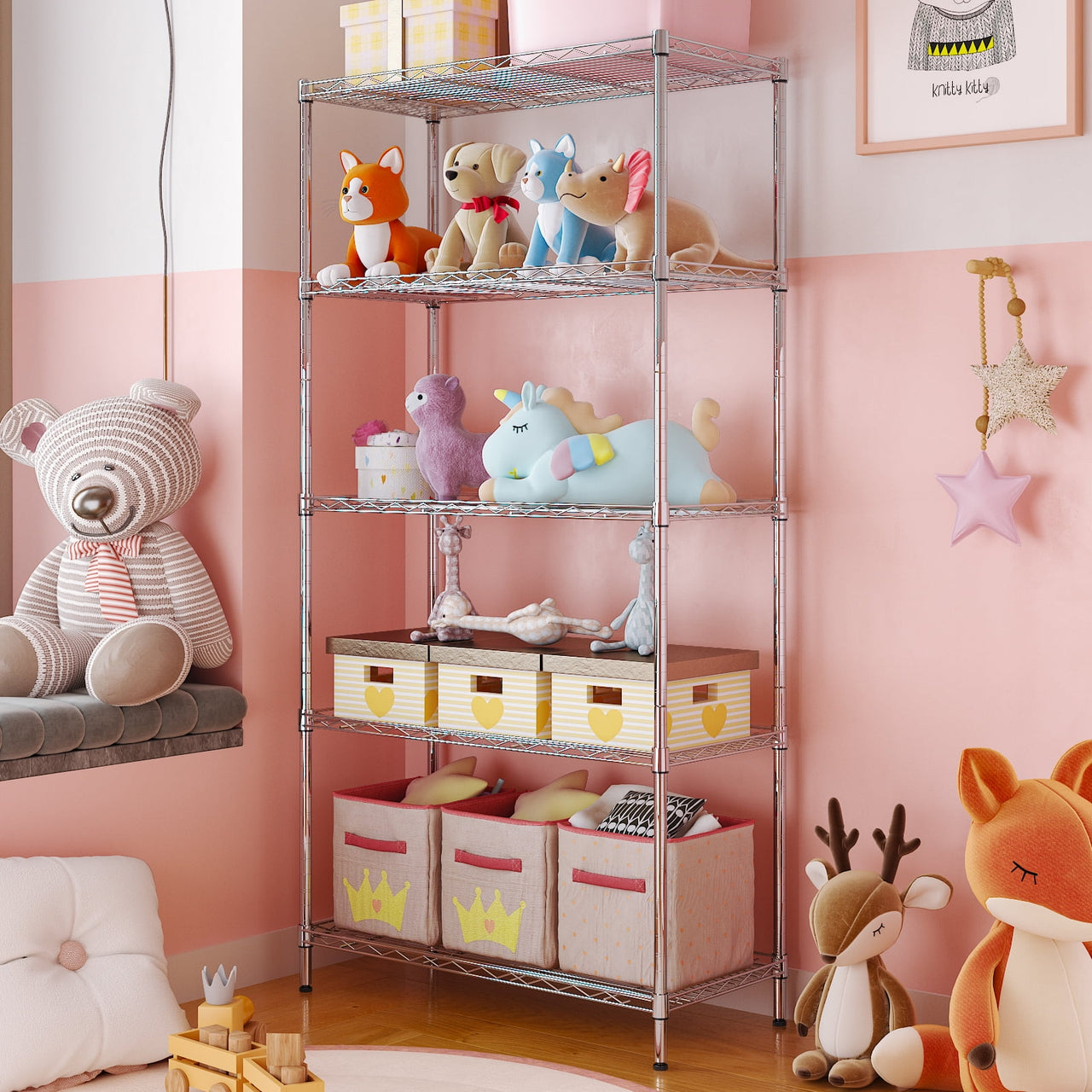 Ktaxon 5-Tier Wire Shelving Unit, Steel Storage Rack for Garage Office Kitchen Silver, 30" W x 14" D x 60" H