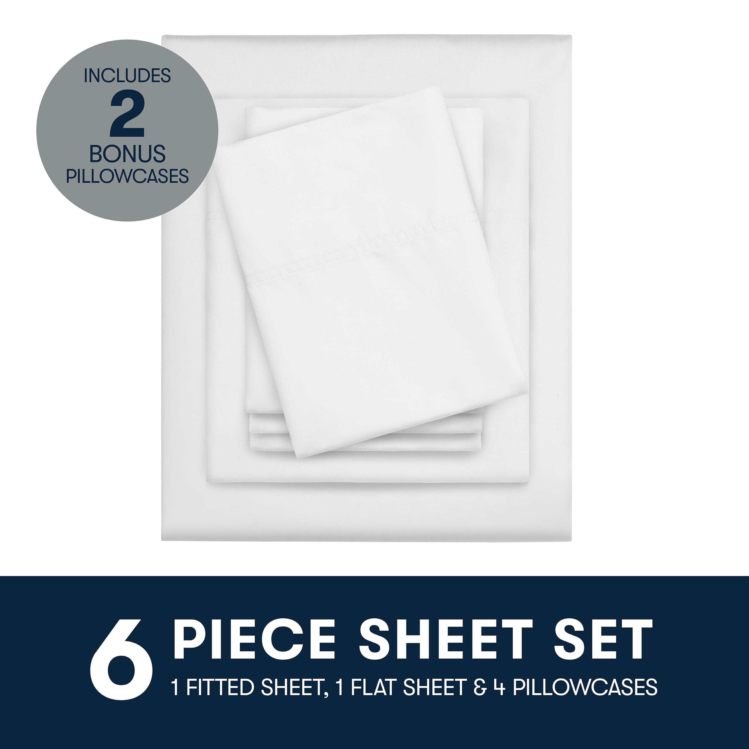 Serta 6-Piece 800 Thread Count Bright White Cotton Rich Adult Bed Sheet Set, Full - Deep Pocket
