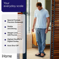 iHome Digital Battery Powered Bathroom Scale 397 lbs with Fit+ Personal Coach App, FSA and HSA Eligible, Black