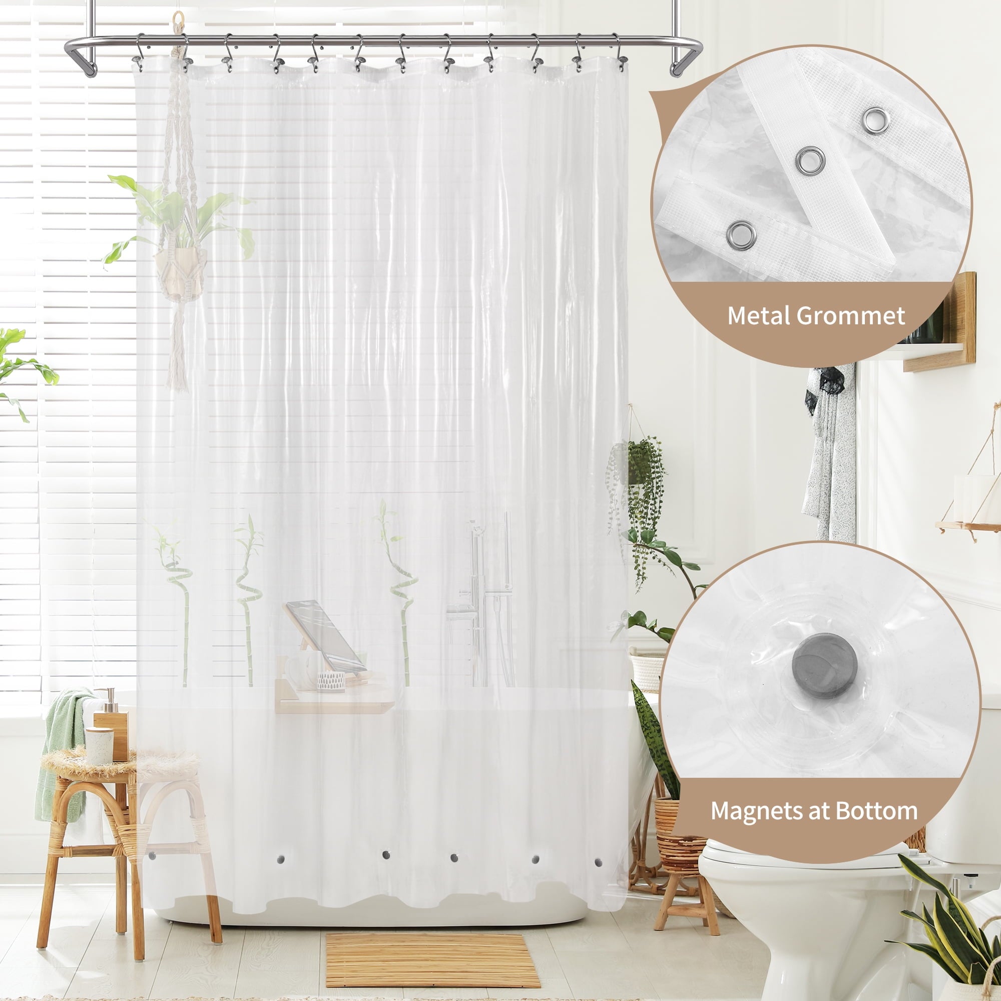 Barossa Design PEVA Clear Plastic Shower Curtain Liner Bathroom with 6 Magnets, Heavy Duty & Waterproof-72" x 72"