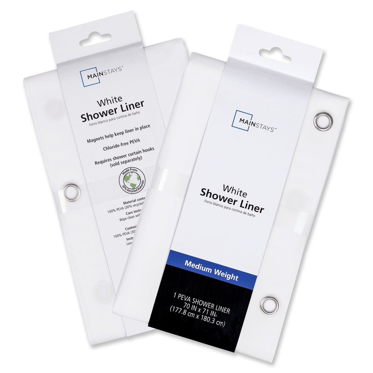 Mainstays Medium Weight PEVA Shower Curtain Liner, 70" x 71" – White