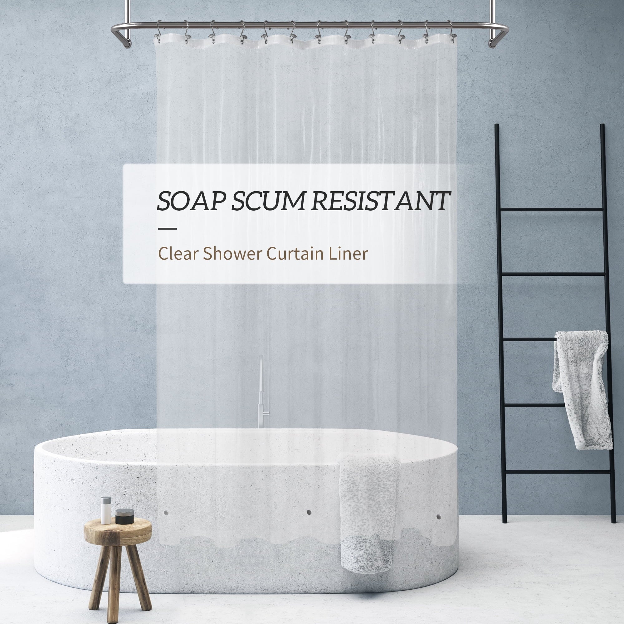 Barossa Design PEVA Clear Plastic Shower Curtain Liner Lightweight with 3 Magnets, Waterproof -72" x 72"