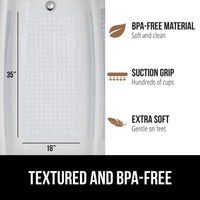 GORILLA GRIP Patented Bath Tub Shower Mat, Machine Washable Bathtub Floor Liner Mats, Suction Cups and Drain Holes to Keep Tubs Clean, Soft on Feet, Bathroom Essentials, 35x16 Inch, Clear