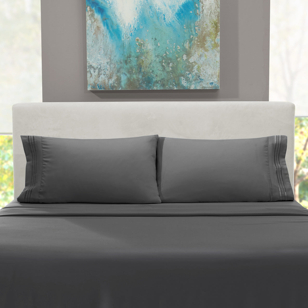 Clara Clark Queen Sheets Set, 1800 Series 4 Piece Deep Pocket Sheets, 100% Soft Microfiber Bed Sheets Set, Gray