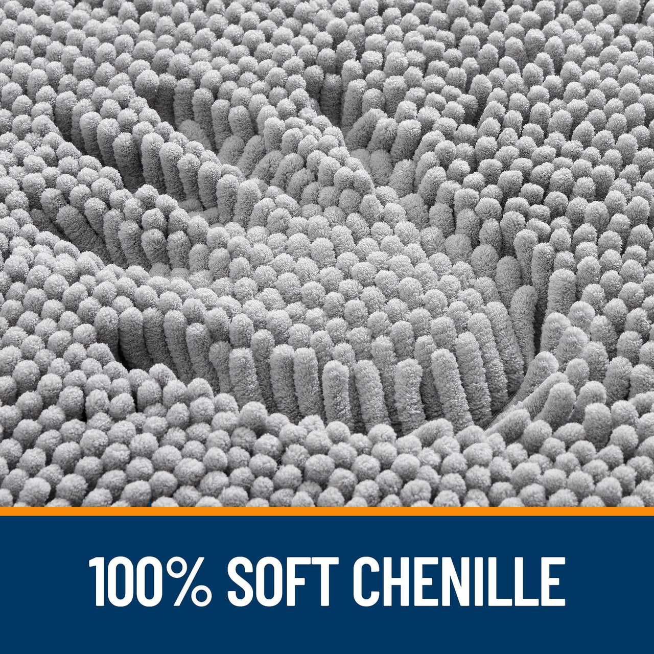 Buganda Bathroom Rugs 30x20, Quick Dry Machine Washable Chenille Bath Mats with Rubber Backing, Grey