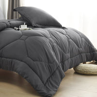 HIG 8 PCS Modern Comforter Set with Sheets All Season Bed in a Bag, Dark Gray, Queen Size