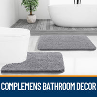 Buganda Bathroom Rugs 30x20, Quick Dry Machine Washable Chenille Bath Mats with Rubber Backing, Grey