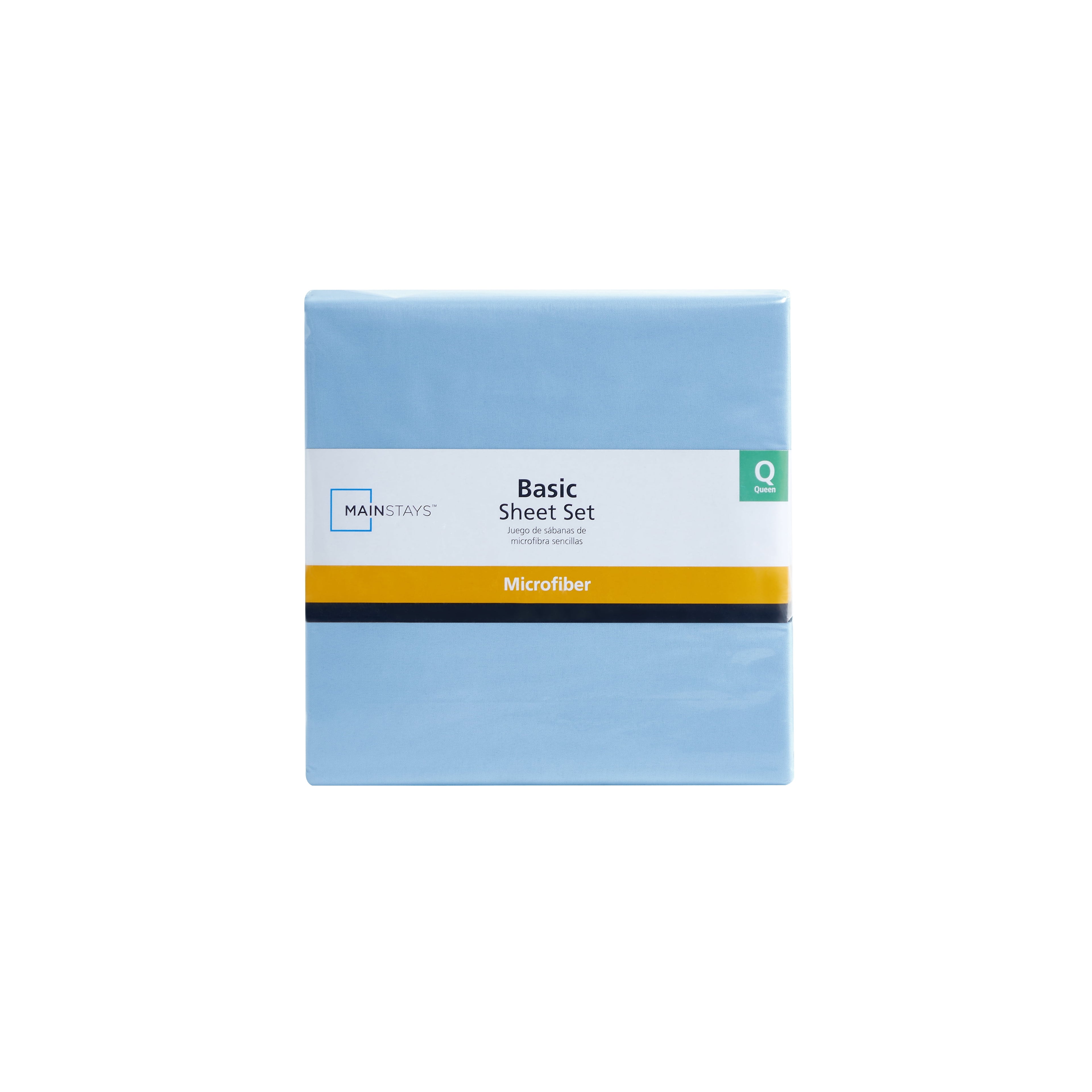 Mainstays Basic Value Microfiber Bed Sheet Set, Light Blue, Queen, 4 Piece