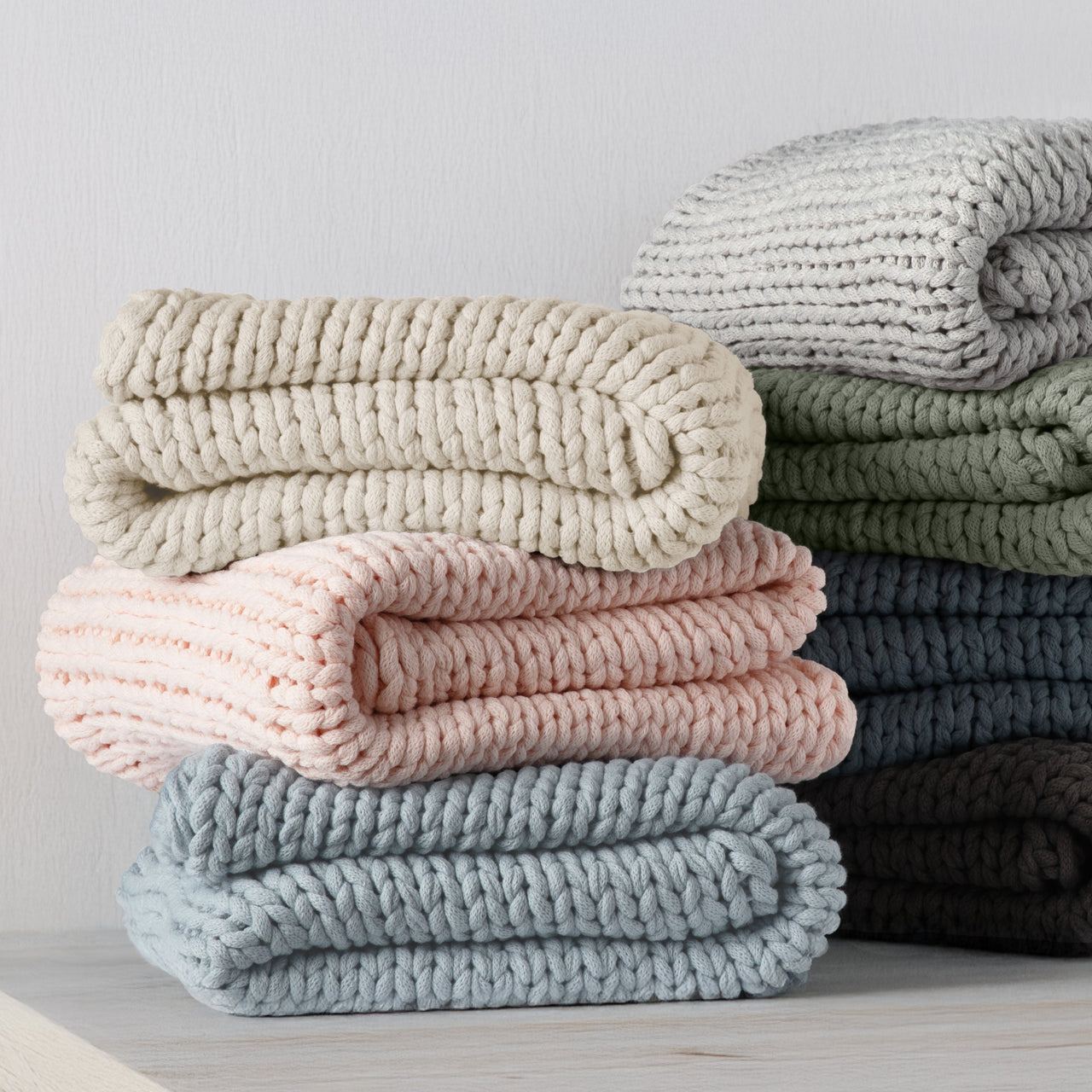 Comfort Canopy - Throw Blanket, Blush Pink Chunky Soft Acrylic Hand-Knit