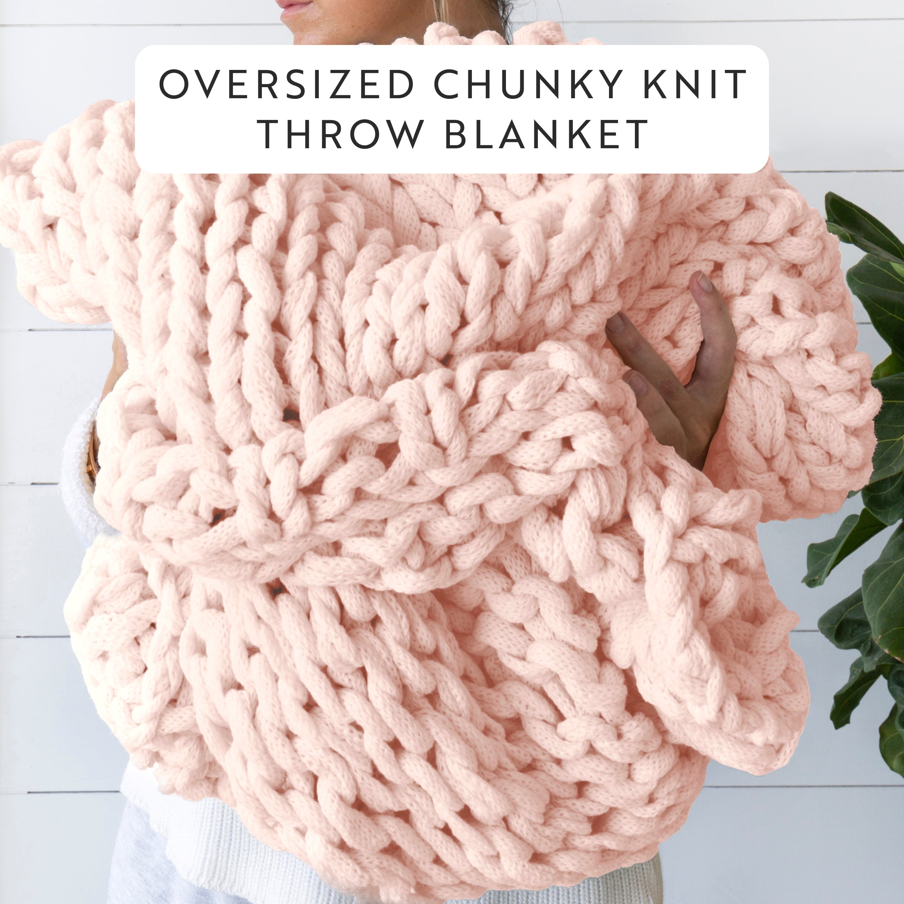 Comfort Canopy - Throw Blanket, Blush Pink Chunky Soft Acrylic Hand-Knit