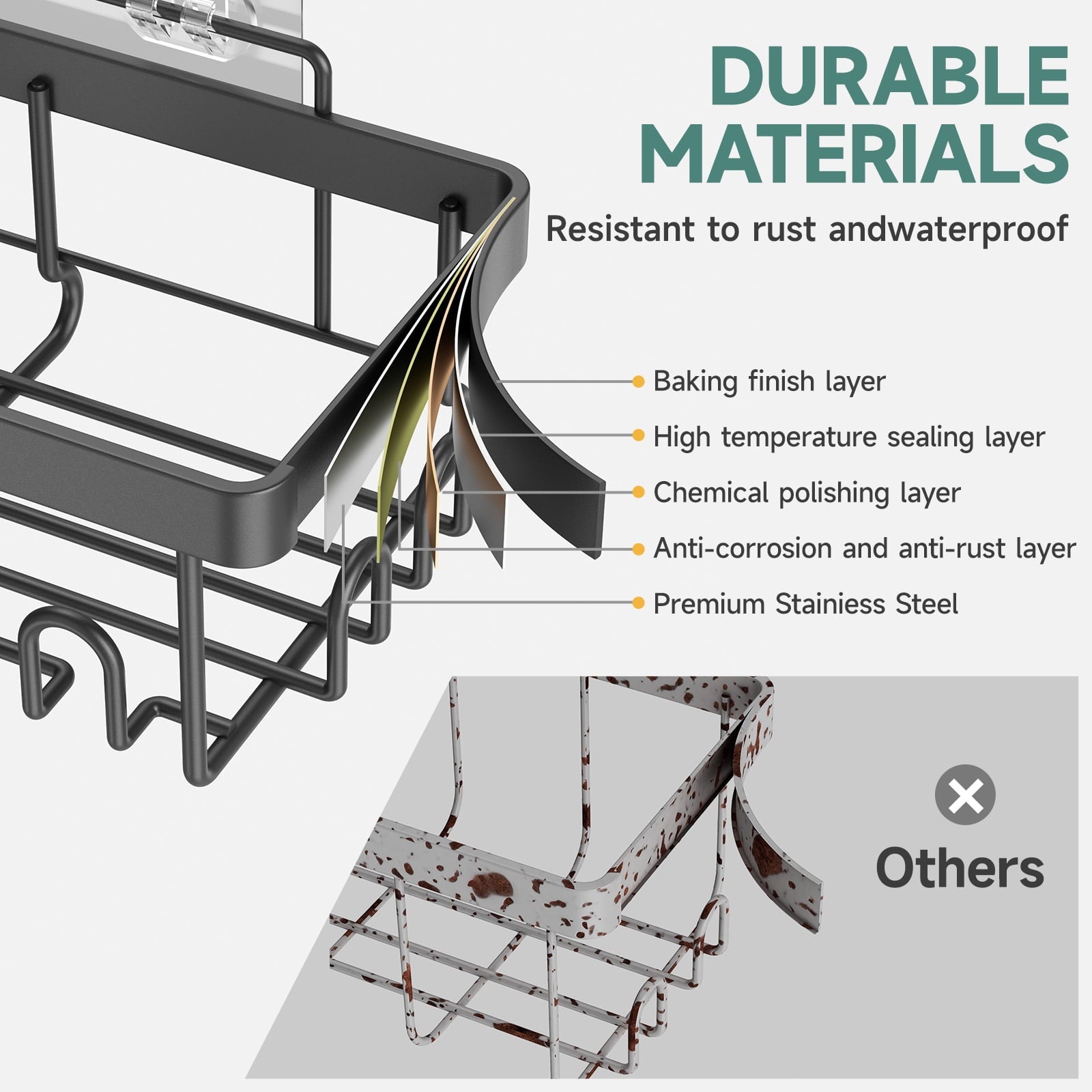 Ophanie Adhesive Shower Caddy 6 Pack, Large Capacity Bathroom Organizers and Storage, No Drilling Wall-Mounted Basket, Black