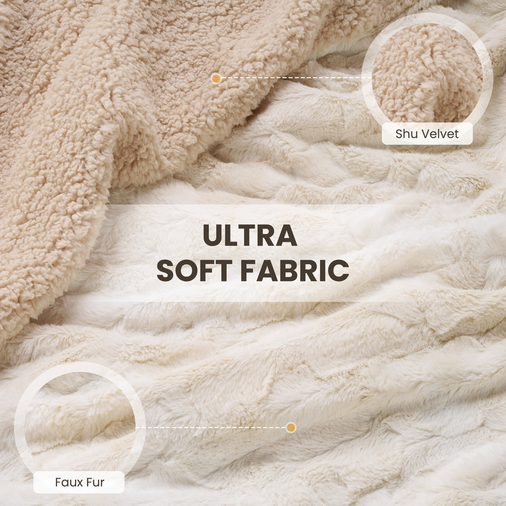 MARNUR Heated Blanket 72"x84" Faux Fur & Sherpa Electric Blanket with 6 Heat Levels, 10H Timer, LED Display, Machine Washable, Tie-Dye Off-White