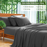 SONORO KATE 6 Pieces Bamboo Bed Sheets Set, Luxury Rayon Derived - Deep Pockets - Wrinkle Free - Extremely Soft, Queen, Dark Gray