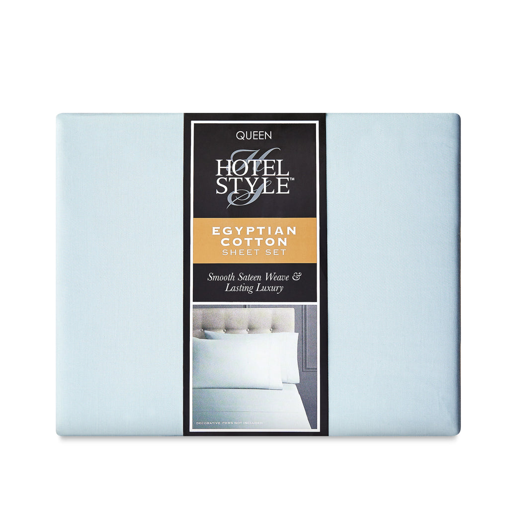 Hotel Style 4-Piece 600 Thread Count Blue Egyptian Cotton Adult Bed Sheet Set, Queen - Deep Pocket