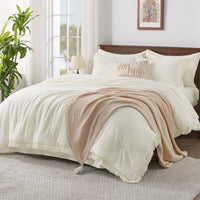 Andency King Size Comforter Sets Beige - 7 Pieces Bed in a Bag Soft Fluffy Bedding Comforter Sets for King Size Bed - Lightweight Cream Boho Tassel Bed Set with Comforter, Sheets, Pillowcases & Shams