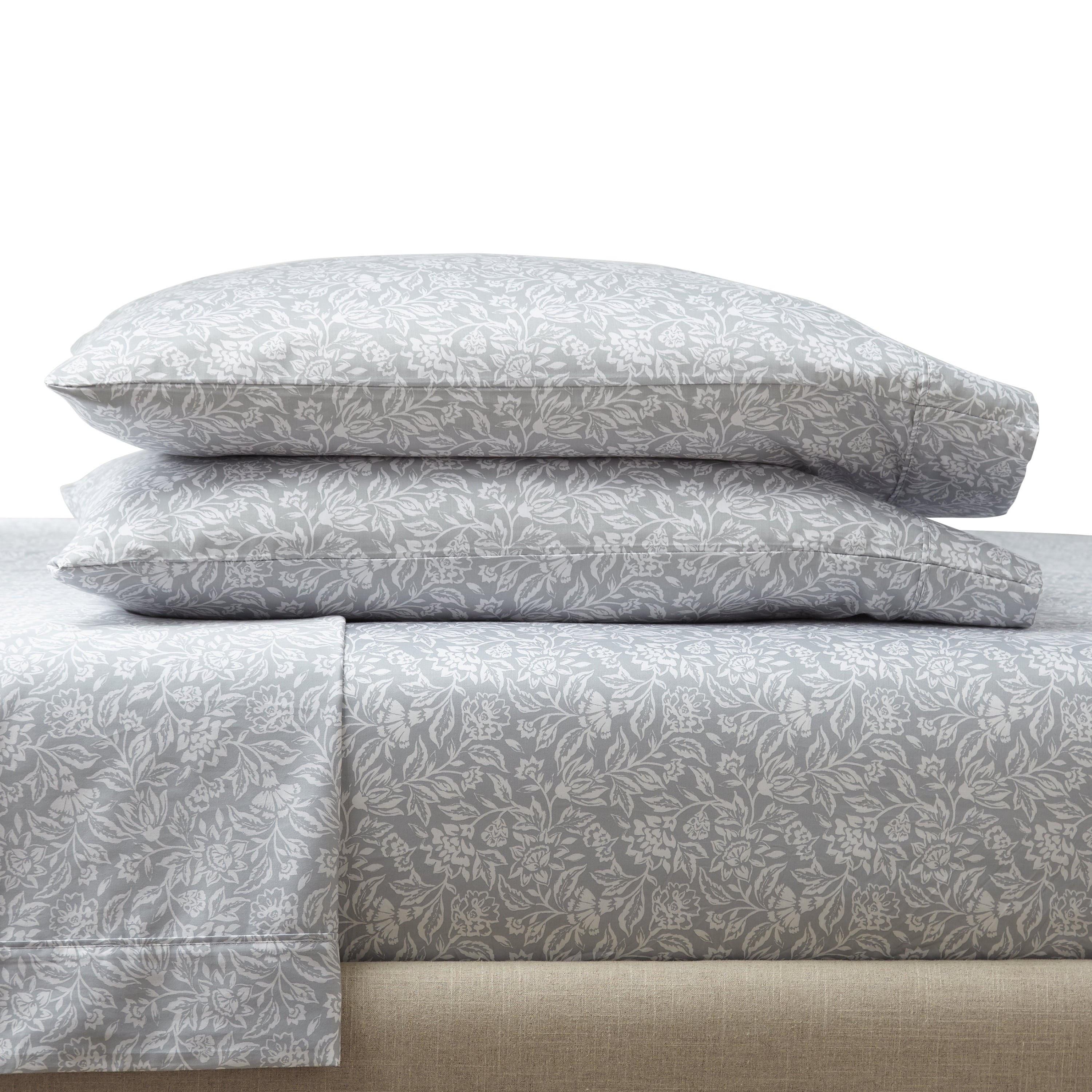 Better Homes & Gardens 4-Piece 300 Thread Count Sateen King Sheet Set, Floral Almond Biscuit