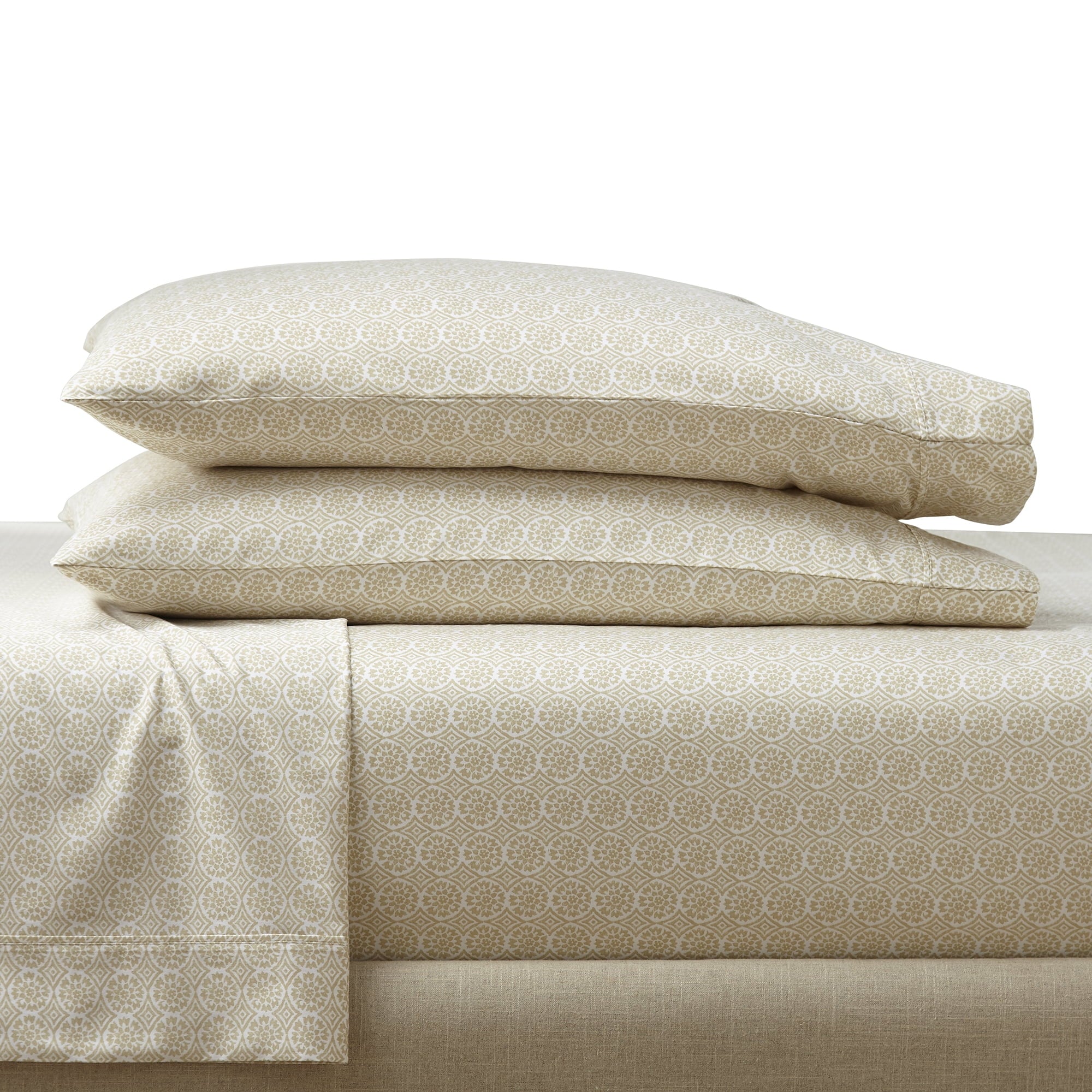 Better Homes & Gardens 4-Piece 300 Thread Count Sateen King Sheet Set, Floral Almond Biscuit