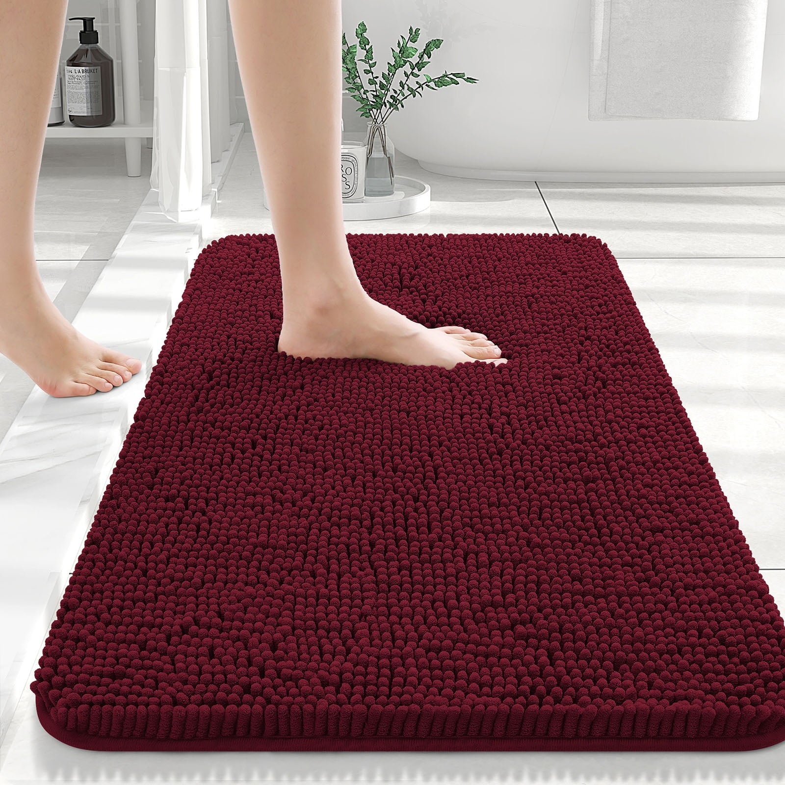 Buganda Bathroom Rugs 30x20, Quick Dry Machine Washable Chenille Bath Mats with Rubber Backing, Grey