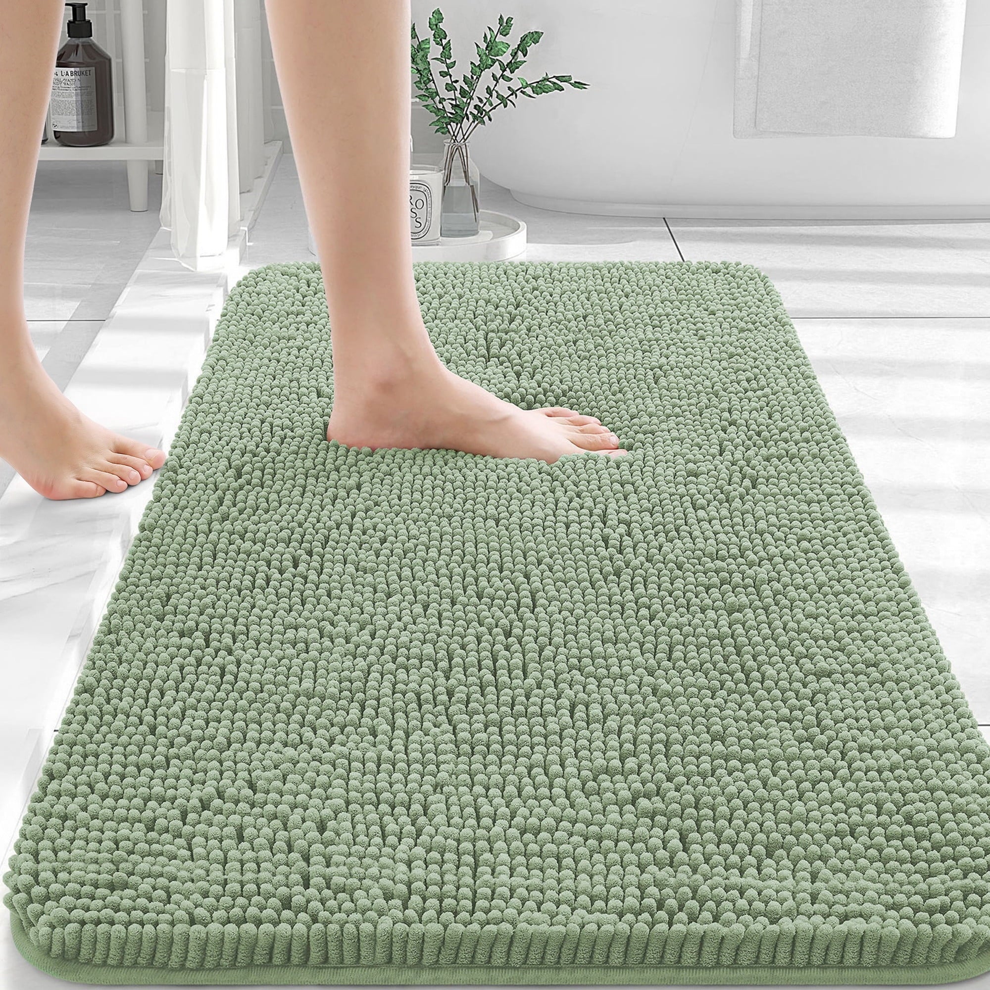 Buganda Bathroom Rugs 30x20, Quick Dry Machine Washable Chenille Bath Mats with Rubber Backing, Grey