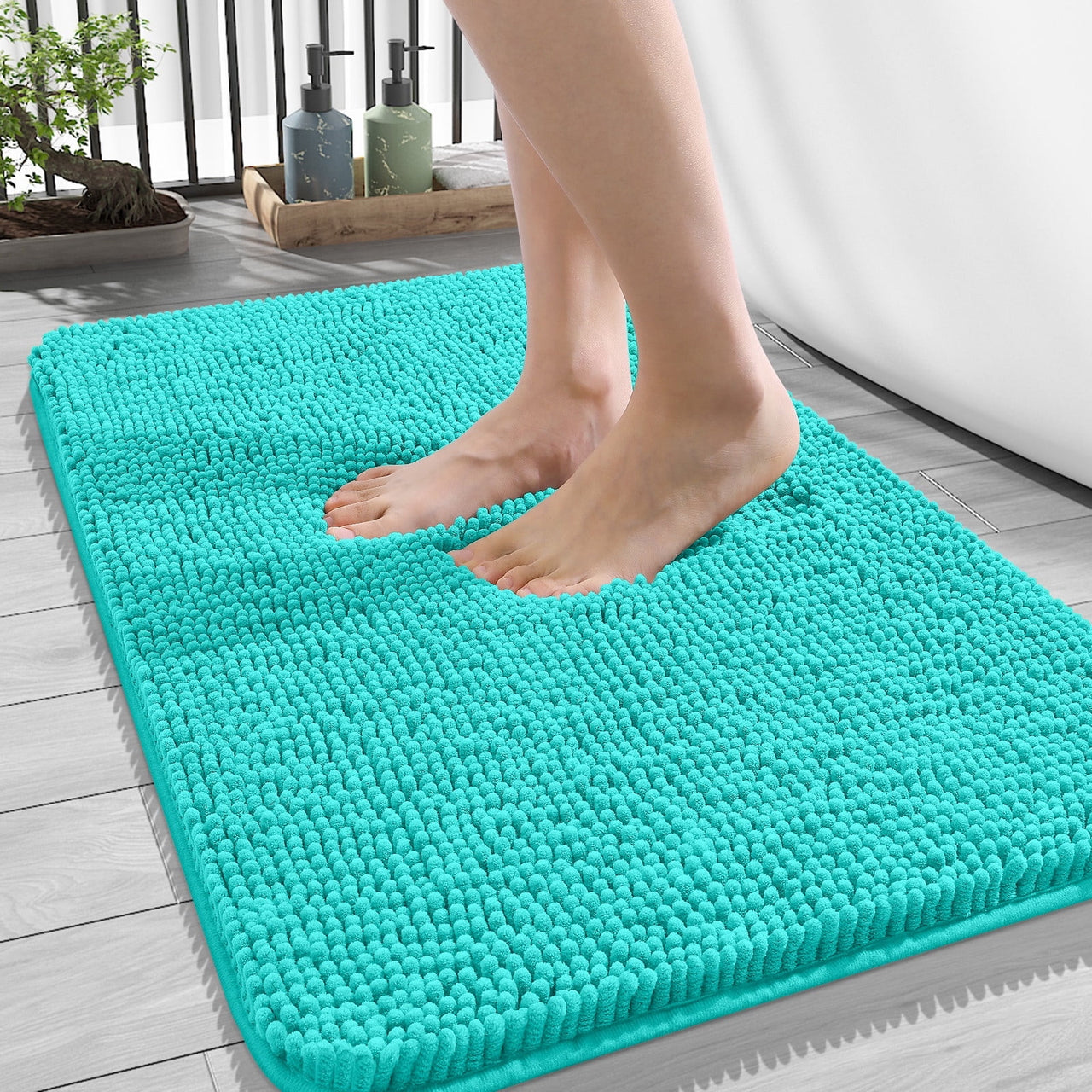 Buganda Bathroom Rugs 30x20, Quick Dry Machine Washable Chenille Bath Mats with Rubber Backing, Grey