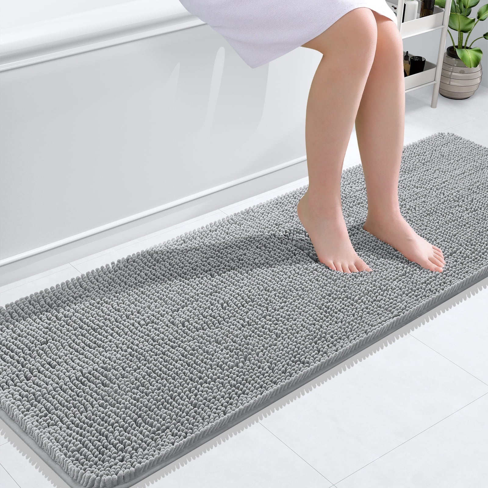Buganda Bathroom Rugs 30x20, Quick Dry Machine Washable Chenille Bath Mats with Rubber Backing, Grey