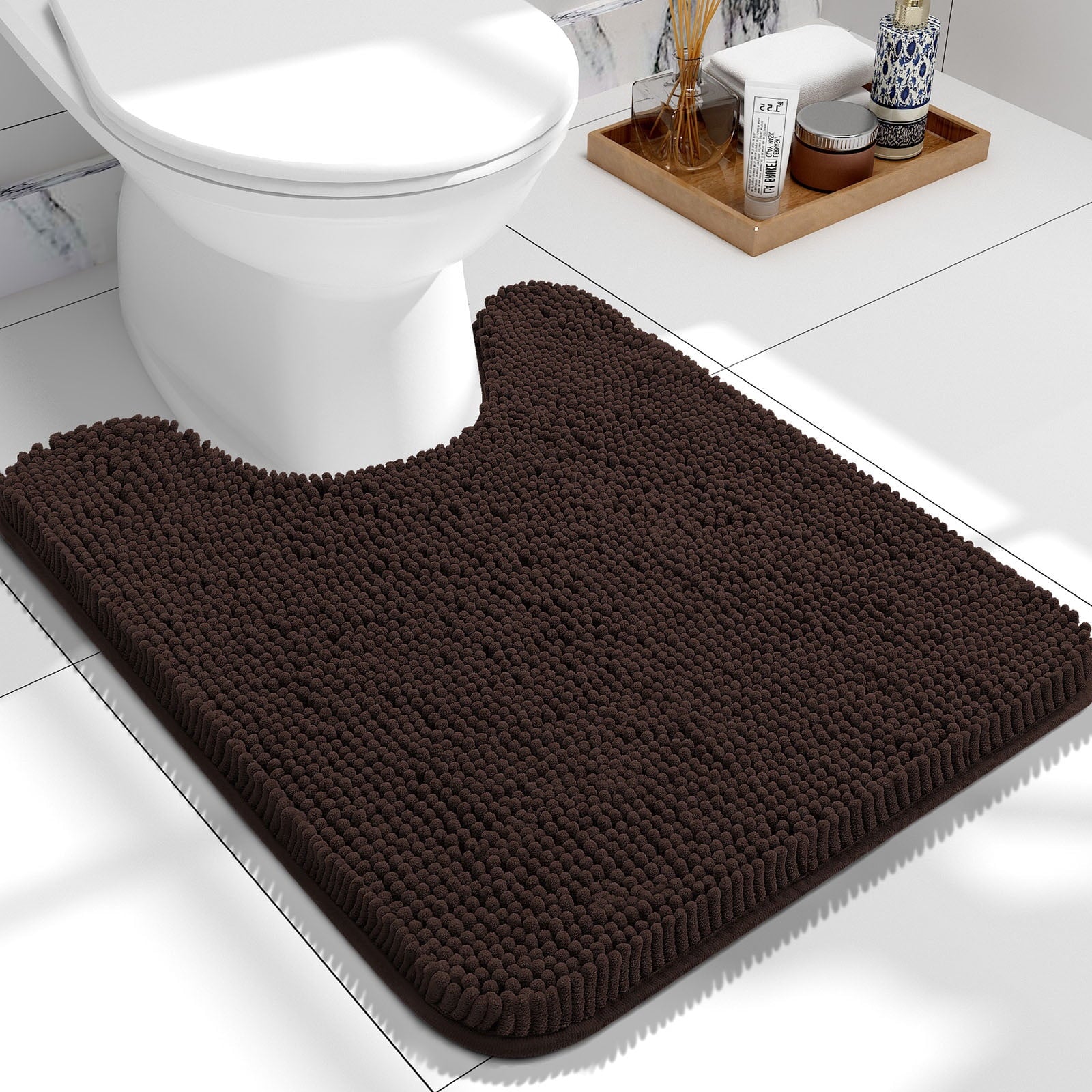 Buganda Bathroom Rugs 30x20, Quick Dry Machine Washable Chenille Bath Mats with Rubber Backing, Grey