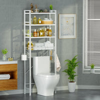 Capri Over The Toilet Storage Shelf, 4-Tier Freestanding Bathroom Organizers and Storage, above Toilet Space Saver Rack with Adjustable Shelves, Toilet Paper Holder and 9-Hooks, Rustic Brown