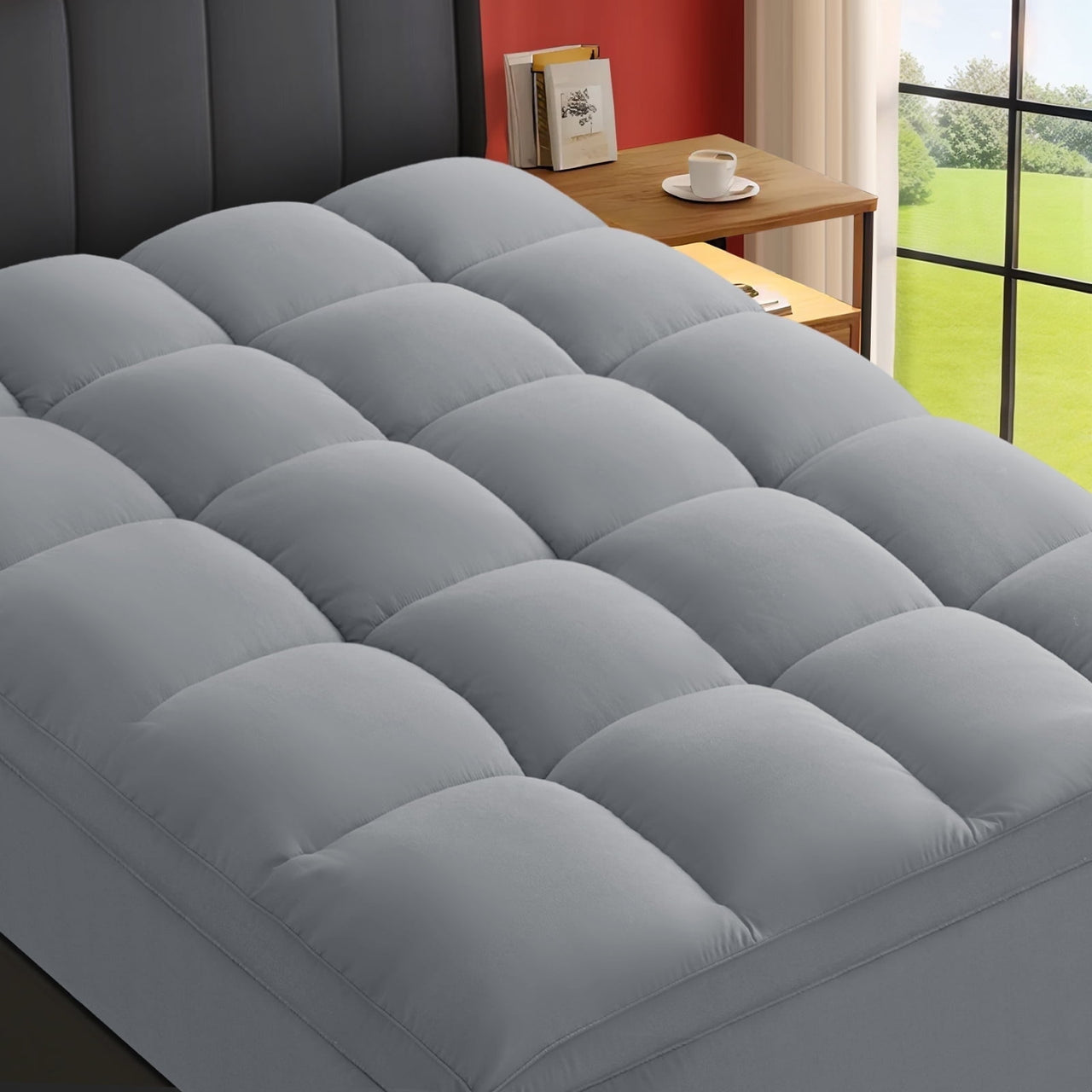 EMONIA 100% 400TC Mattress Topper Queen for Back Pain, 900GSM Mattress Pad Pillow Top, Quilted Fitted Mattress Protector Cover with 8-21" Deep Elastic Pocket, Soft Comfort Breathable (White, Queen)
