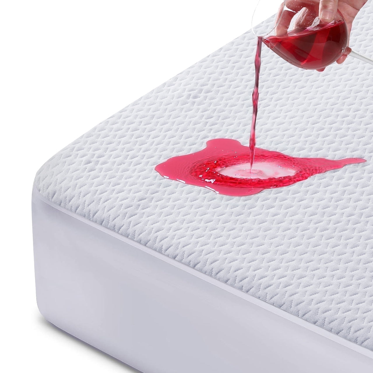EMONIA Premium 100% Waterproof Mattress Protector Queen Size 3D Air Fabric Cooling Mattress Cover Bed Pad Smooth Ultra-Soft Breathable Noiseless Washable with 8''-21'' Deep Pocket (White, Queen)