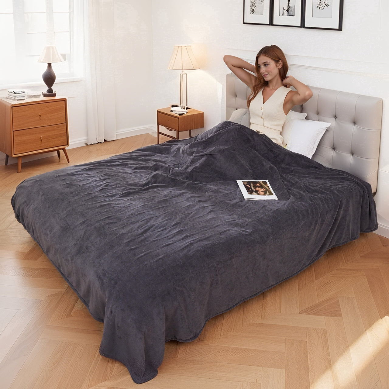 YAKEE Electric Heated Blanket 72"x84" Full Size - Soft Warm Coral Fleece, 4 Heat Levels, 10 Hours Auto-off, Machine Washable with Overheat Protection, Gray