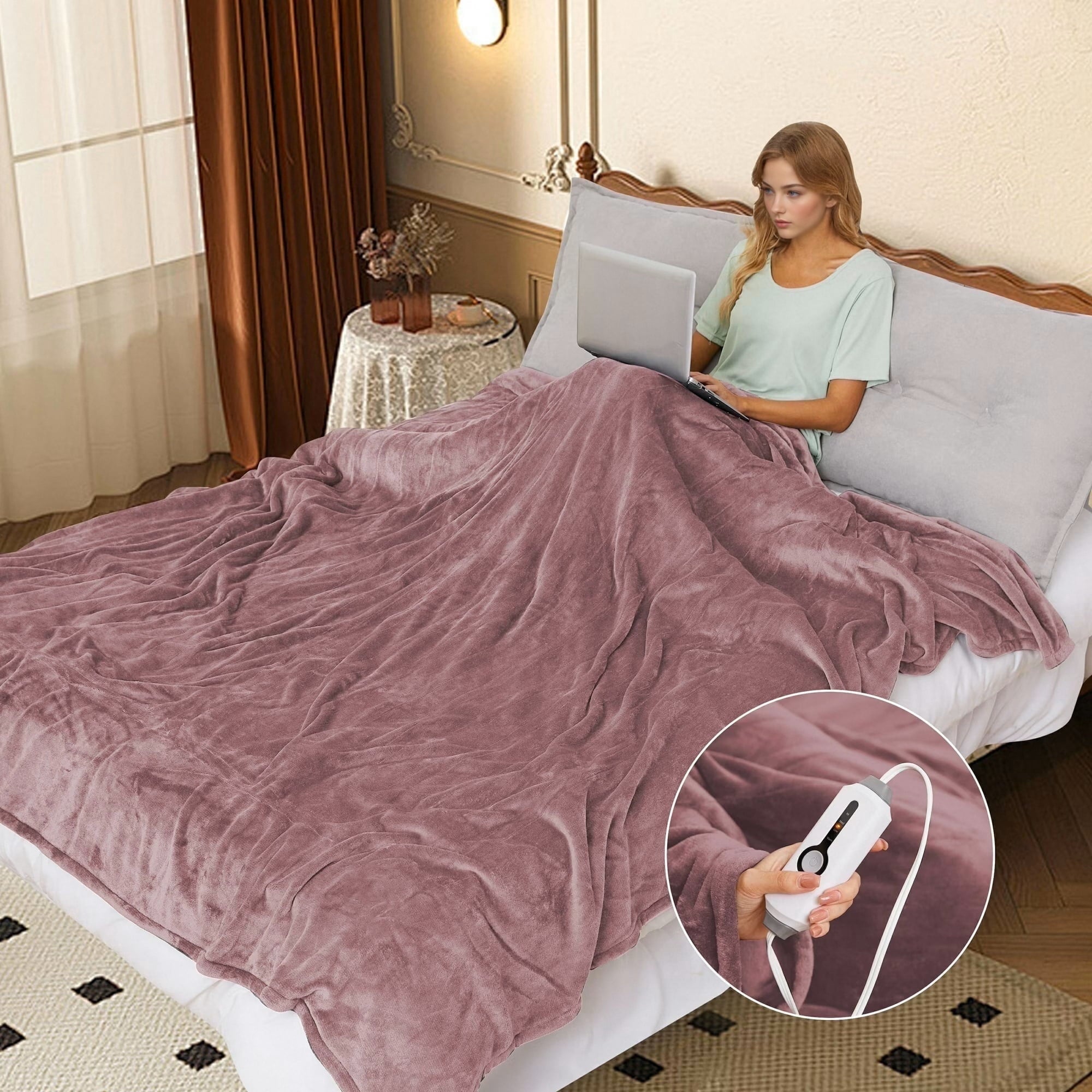 GONUES Heated Blanket 72"x 84" Full Size Soft Warm Flannel Fast Heating, 4 Fast Heating Levels & 10H Auto-off, Heat Protection, Home Office, Grey