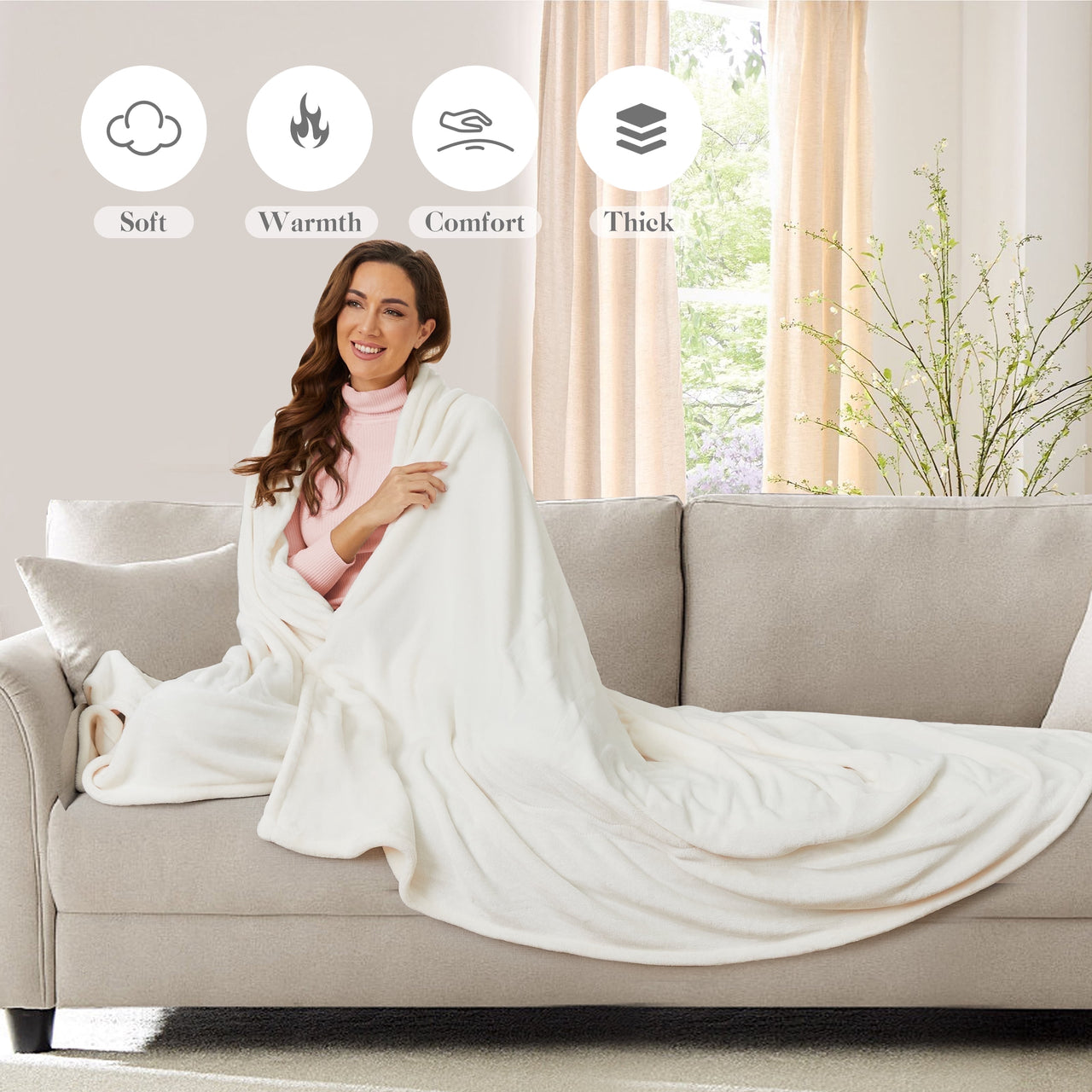 GONUES Heated Blanket 72"x 84" Full Size Soft Warm Flannel Fast Heating, 4 Fast Heating Levels & 10H Auto-off, Heat Protection, Home Office, Grey