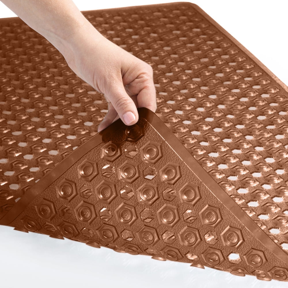 GORILLA GRIP Patented Bath Tub Shower Mat, Machine Washable Bathtub Floor Liner Mats, Suction Cups and Drain Holes to Keep Tubs Clean, Soft on Feet, Bathroom Essentials, 35x16 Inch, Clear