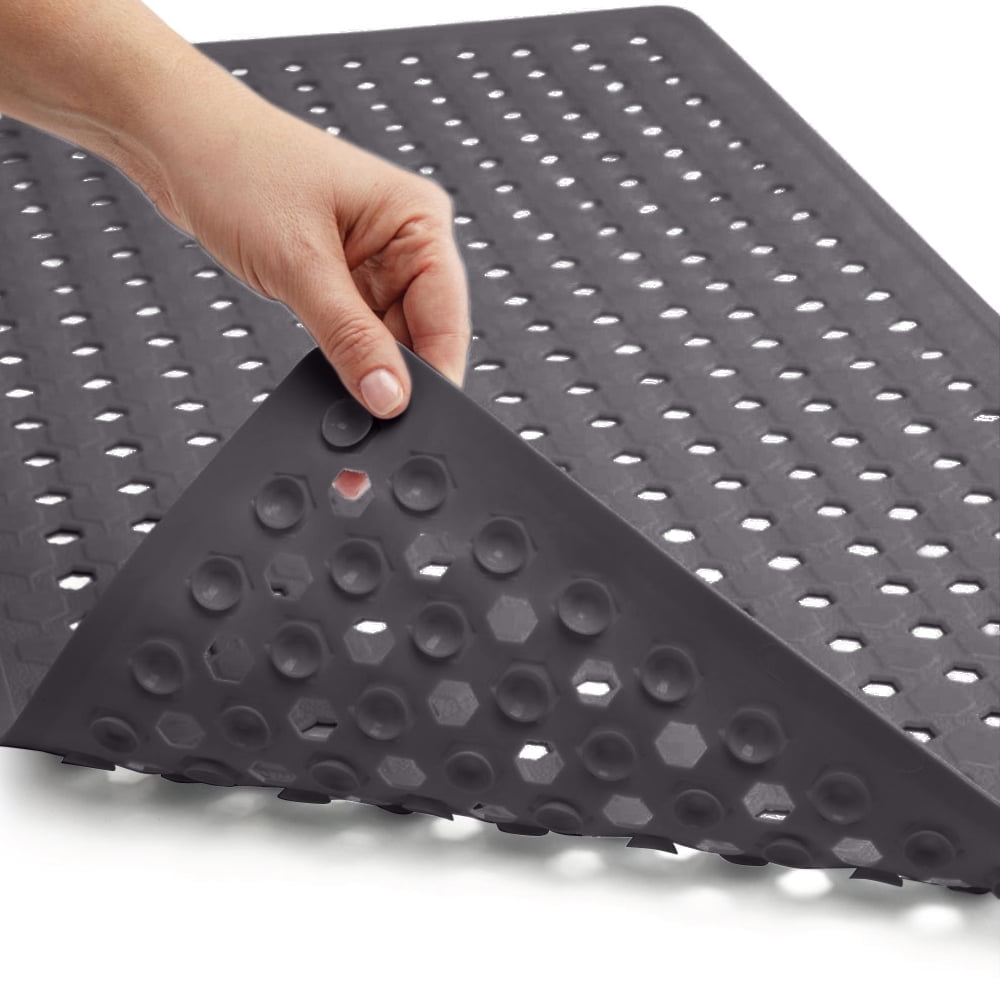 GORILLA GRIP Patented Bath Tub Shower Mat, Machine Washable Bathtub Floor Liner Mats, Suction Cups and Drain Holes to Keep Tubs Clean, Soft on Feet, Bathroom Essentials, 35x16 Inch, Clear