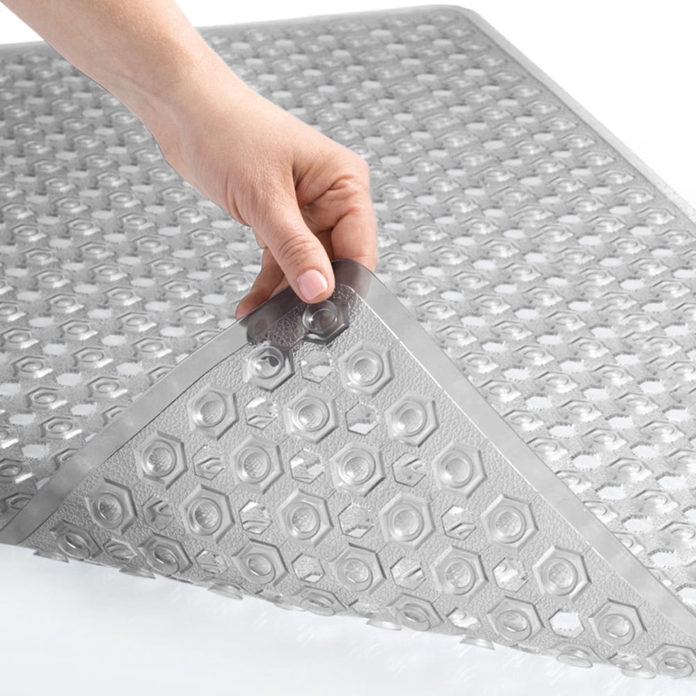 GORILLA GRIP Patented Bath Tub Shower Mat, Machine Washable Bathtub Floor Liner Mats, Suction Cups and Drain Holes to Keep Tubs Clean, Soft on Feet, Bathroom Essentials, 35x16 Inch, Clear