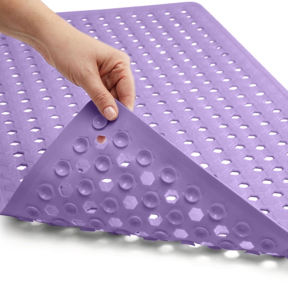 GORILLA GRIP Patented Bath Tub Shower Mat, Machine Washable Bathtub Floor Liner Mats, Suction Cups and Drain Holes to Keep Tubs Clean, Soft on Feet, Bathroom Essentials, 35x16 Inch, Clear