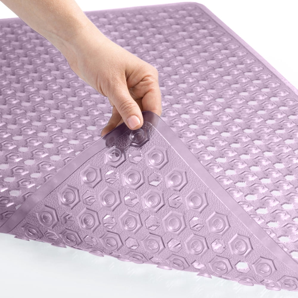GORILLA GRIP Patented Bath Tub Shower Mat, Machine Washable Bathtub Floor Liner Mats, Suction Cups and Drain Holes to Keep Tubs Clean, Soft on Feet, Bathroom Essentials, 35x16 Inch, Clear