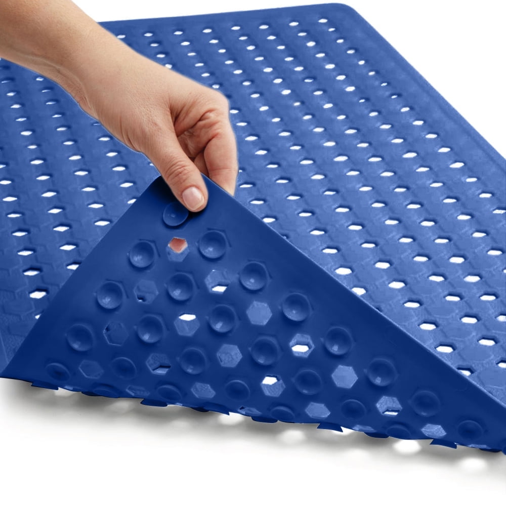 GORILLA GRIP Patented Bath Tub Shower Mat, Machine Washable Bathtub Floor Liner Mats, Suction Cups and Drain Holes to Keep Tubs Clean, Soft on Feet, Bathroom Essentials, 35x16 Inch, Clear