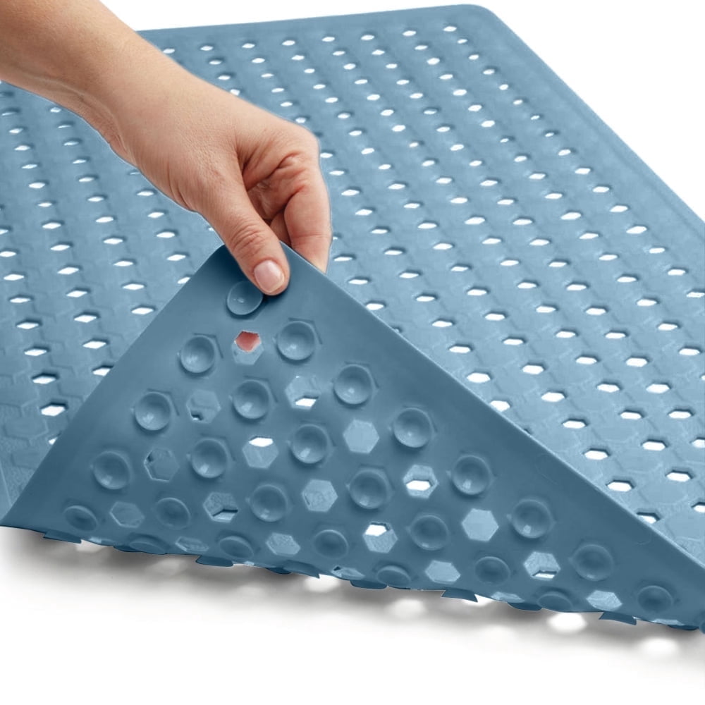 GORILLA GRIP Patented Bath Tub Shower Mat, Machine Washable Bathtub Floor Liner Mats, Suction Cups and Drain Holes to Keep Tubs Clean, Soft on Feet, Bathroom Essentials, 35x16 Inch, Clear