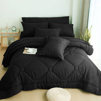 HIG 8 PCS Modern Comforter Set with Sheets All Season Bed in a Bag, Dark Gray, Queen Size