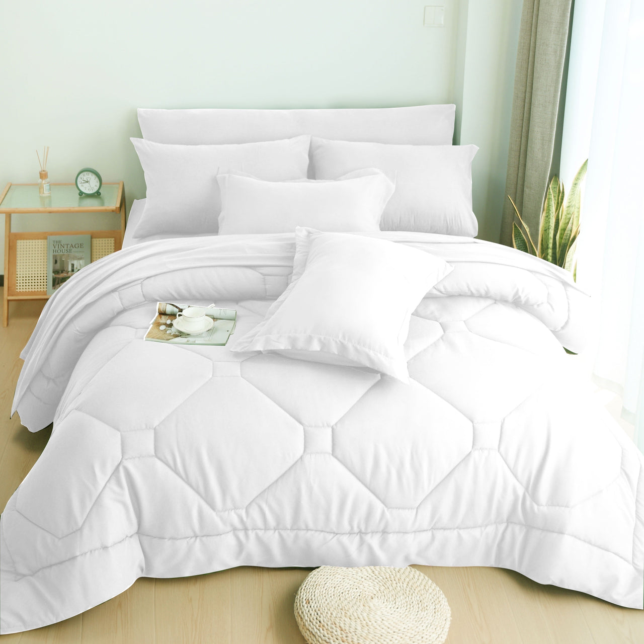 HIG 8 PCS Modern Comforter Set with Sheets All Season Bed in a Bag, Dark Gray, Queen Size