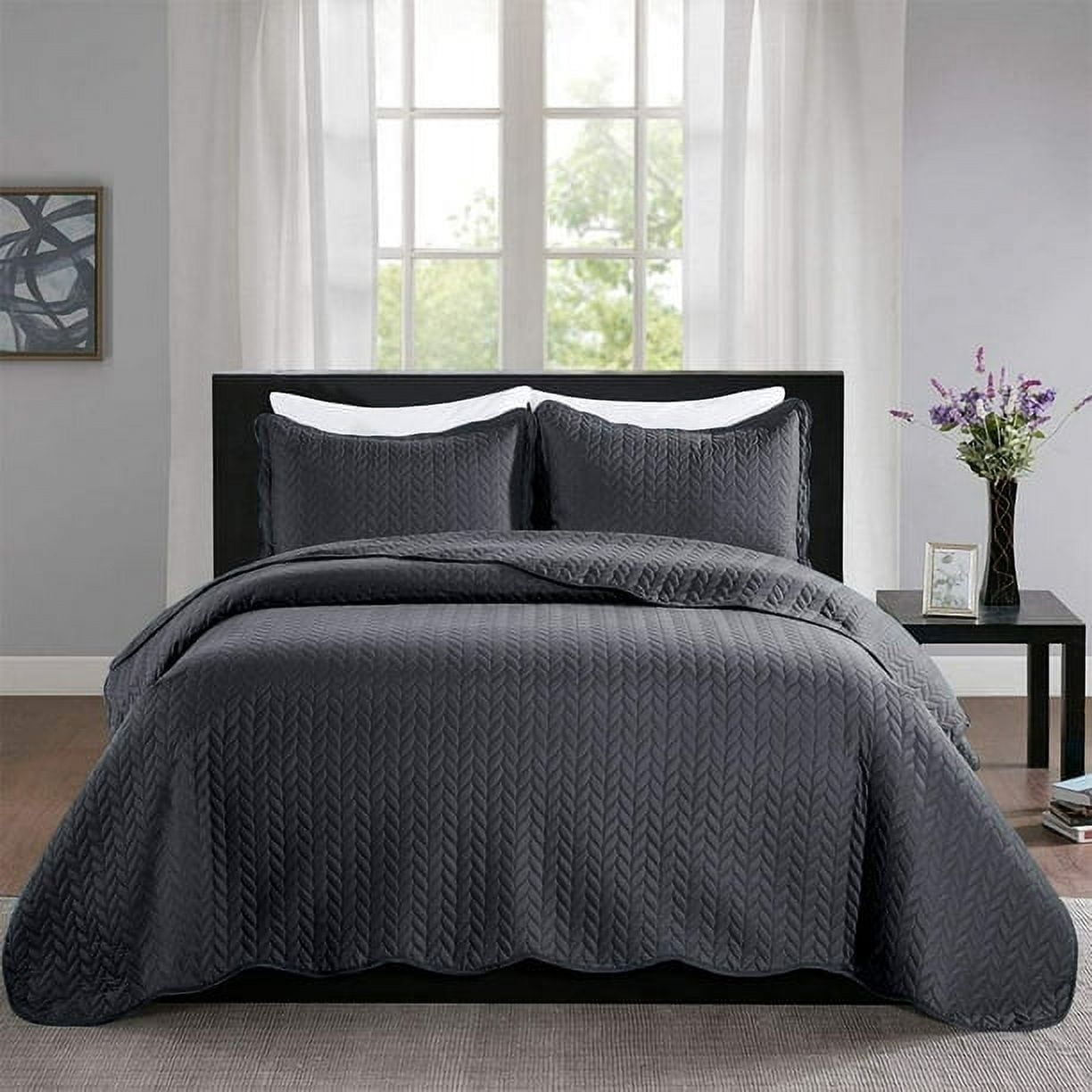 Imperial Rooms 2 Piece Quilt Set Chevron Microfiber Soft Kids Bedspreads & Pillow Shams Purple Twin